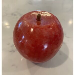 Vintage‎ Italian Alabaster Apple Stone Fruit With Wooden Stem Marbled-red Color